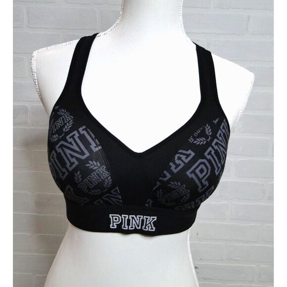 Victoria's Secret Pink Women's Ultimate  sports bra Mesh Black Silver Metallic M - Picture 1 of 5